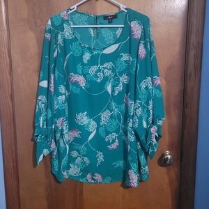 Ellos Green and Pink Floral Blouse
